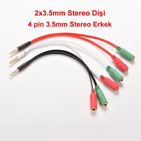 2x3.5mm Stereo Dişi to 4 pin 3.5mm Stereo Erkek Çevirici Y Kablo Kulaklık Mikrofon