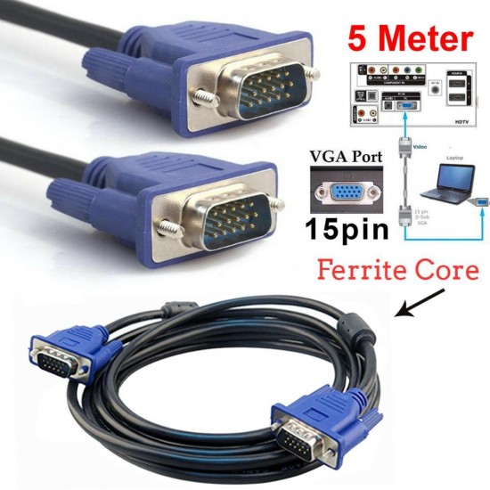 5 Metre VGA Kablo 15 Pin Erkek Erkek Görüntü Kablosu LCD Projeksiyon Ekran Monitör Kasa Bağlantı