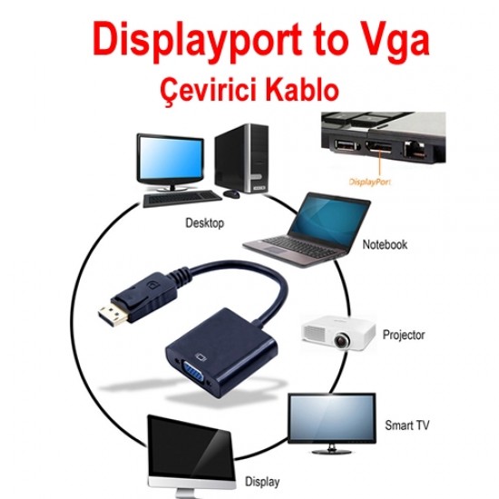 Displayport to VGA Çevirici Adaptör Display Port Dönüştürücü