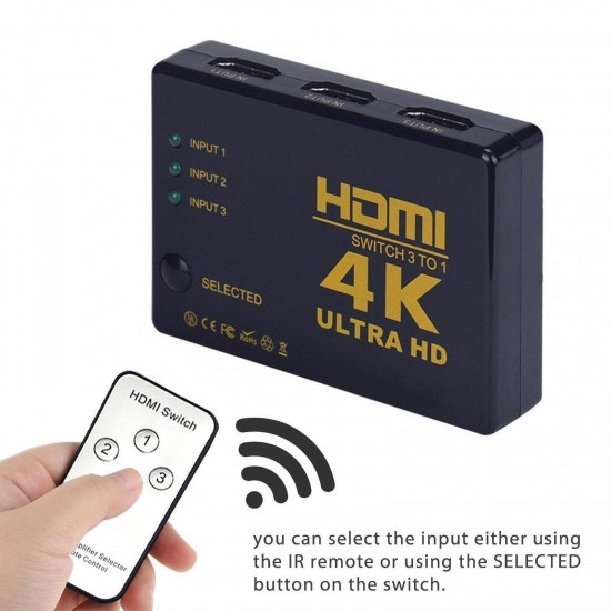 Hdmi Çoklayıcı 3 Port 4K KUMANDALI ULTRA HD HDMI Switch Splitter Çoklu Cihaz Tek Ekran Uydu Bağlantı