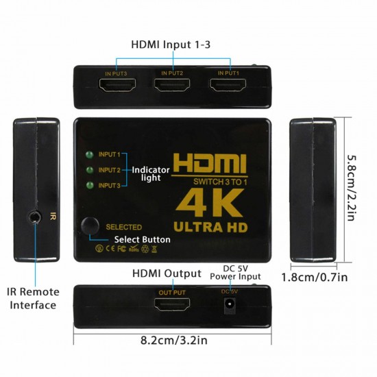 Hdmi Çoklayıcı 3 Port 4K KUMANDALI ULTRA HD HDMI Switch Splitter Çoklu Cihaz Tek Ekran Uydu Bağlantı Hdmi Çoklayıcı 3 Port 4K KUMANDALI ULTRA HD HDMI Switch Splitter Çoklu Cihaz Tek Ekran Uydu Bağlantı