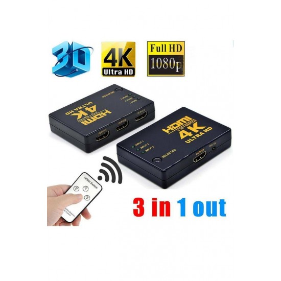 Hdmi Çoklayıcı 3 Port 4K KUMANDALI ULTRA HD HDMI Switch Splitter Çoklu Cihaz Tek Ekran Uydu Bağlantı Hdmi Çoklayıcı 3 Port 4K KUMANDALI ULTRA HD HDMI Switch Splitter Çoklu Cihaz Tek Ekran Uydu Bağlantı