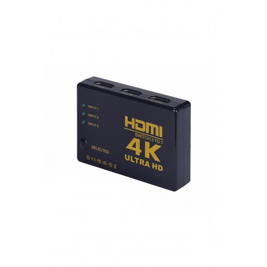 Hdmi Çoklayıcı 3 Port 4K KUMANDALI ULTRA HD HDMI Switch Splitter Çoklu Cihaz Tek Ekran Uydu Bağlantı