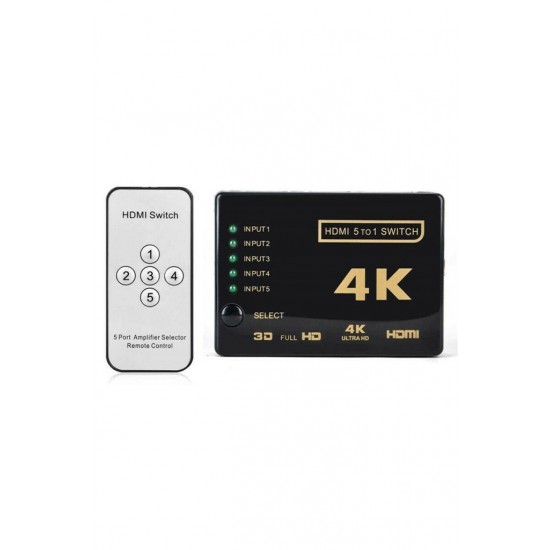 Maxgo 2128 Hdmi Çoklayıcı Switch 5 Port Çoğaltıcı 4K Kumandalı Ultra Hd Splitter Çoklu Cihaz Tek Ekranda