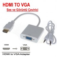Maxgo 2003 HDMI To VGA Kablo Çevirici Dönüştürücü Ses Destekli Görüntü Altın Uçlu Full HD
