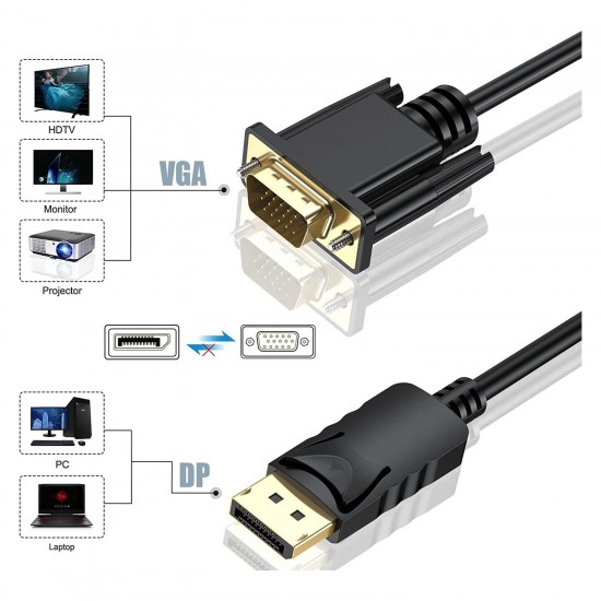 Maxgo 3001 Display Port To Vga Kablo Display Vga Dp To Vga 1.8m Displayport Erkek Vga Erkek Kablo