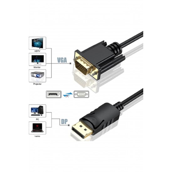 Maxgo 3001 Display Port To Vga Kablo Display Vga Dp To Vga 1.8m Displayport Erkek Vga Erkek Kablo