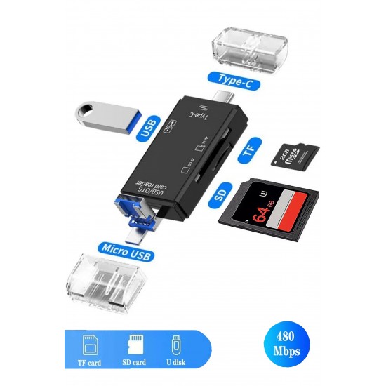 Maxgo 3004 Type-c Micro Usb Otg Tf Sd Micro Kart Okuyucu Card Çevirici Dönüştürücü Adaptör