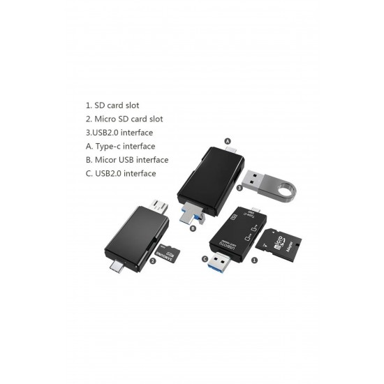 Maxgo 3004 Type-c Micro Usb Otg Tf Sd Micro Kart Okuyucu Card Çevirici Dönüştürücü Adaptör