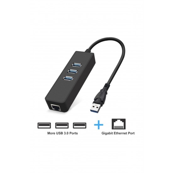 Maxgo 3005 USB 3.0 To Ethernet Gigabit RJ45 3 Port Hub Çoklayıcı Adaptör