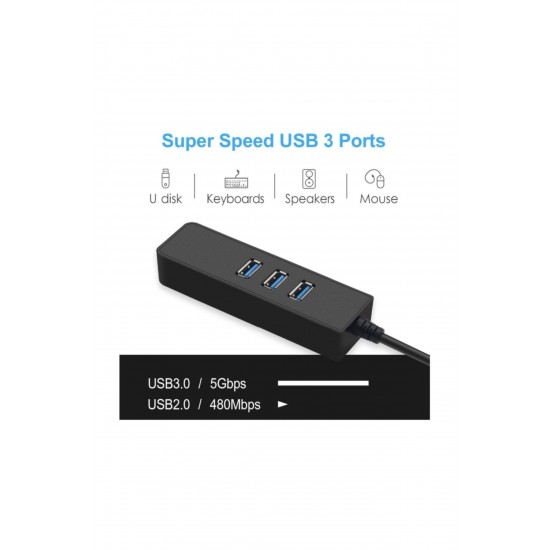 Maxgo 3005 USB 3.0 Ethernet Dönüştürücü Çoklayıcı 3 Port Usb Hub