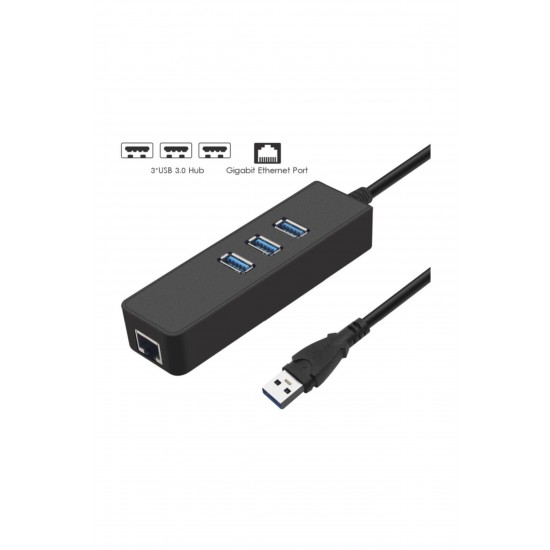 Maxgo 3005 USB 3.0 To Ethernet Gigabit RJ45 3 Port Hub Çoklayıcı Adaptör