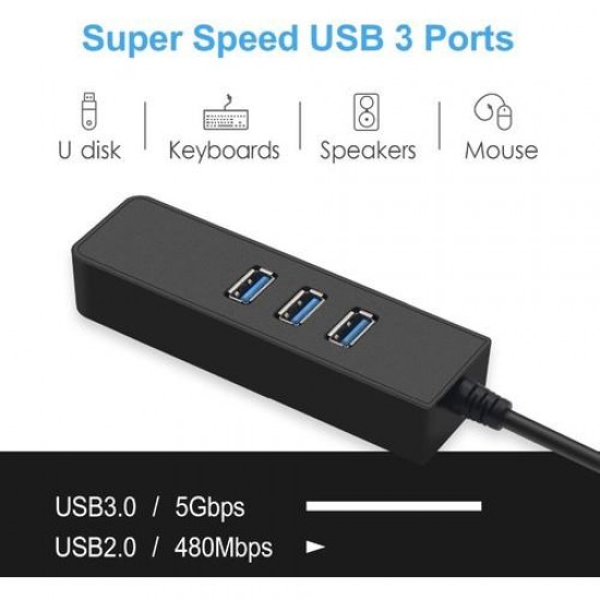 Maxgo 3005 USB 3.0 To Ethernet Gigabit RJ45 3 Port Hub Çoklayıcı Adaptör