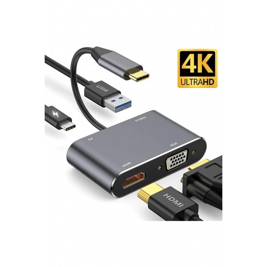 Maxgo 3006 Usb Type c To Hdmi Vga Pd 3.0 Çevirici Dönüştürücü Kablo Adaptör