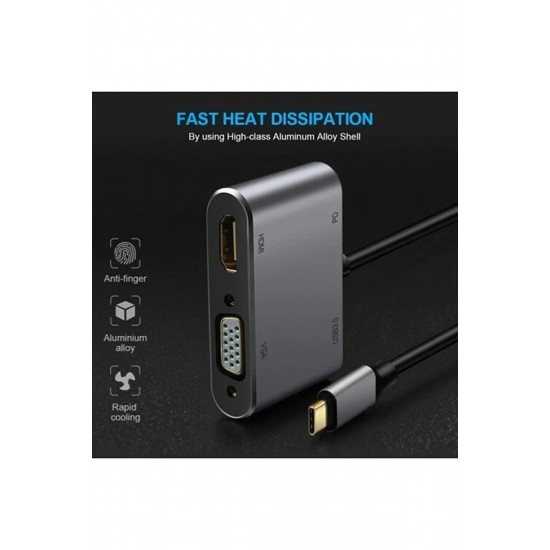 Maxgo 3006 Usb Type c To Hdmi Vga Pd 3.0 Çevirici Dönüştürücü Kablo Adaptör