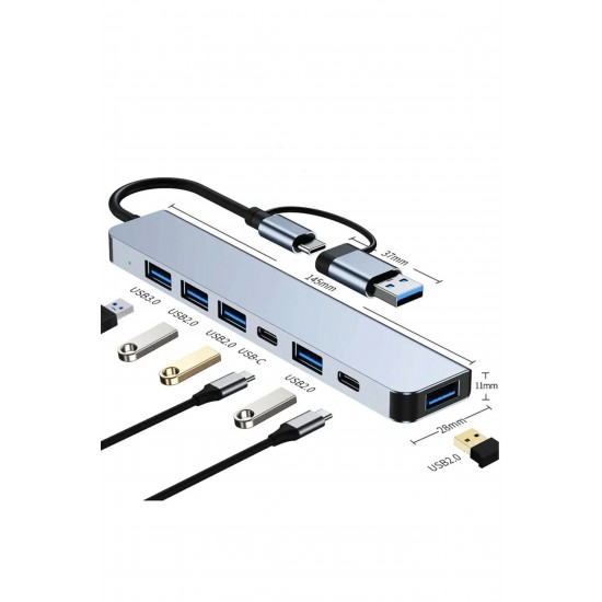 Maxgo 3011 7 In 1 Usb/type-c To Usb A Usb C-usb 2.0/3.0 Çevirici Adaptör 7 Port Çoklayıcı Usb Hub