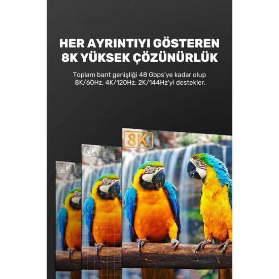 MAXGO 3118 Ultra Yüksek Hızlı 8k Hdmi 2.1 Kablo, 4k 144Hz Hdmi Kablosu 2 Metre Hdtv Kablosu
