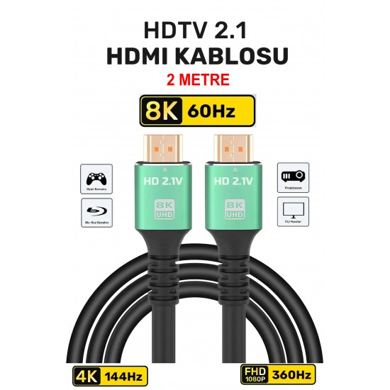 MAXGO 3118 Ultra Yüksek Hızlı 8k Hdmi 2.1 Kablo, 4k 144Hz Hdmi Kablosu 2 Metre Hdtv Kablosu