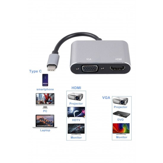Maxgo 3120 Usb Type c To Hdmi Vga 3.1 Çevirici Dönüştürücü Kablo Adaptör