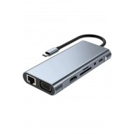 Maxgo 3121 Usb Çoklayıcı 11in1 Hub Type-c 4K HDMI Vga Lan Rj45 SD TF Kart Okuyucu Usb 3.0 Okuyucu Adaptör