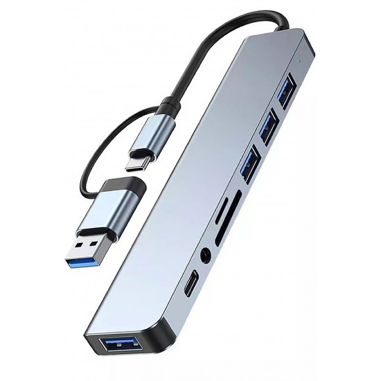 Maxgo 3122 8 In 1 USB Type-C USB 2.0/3.0 Audio 3.5 Tf Sd Çevirici Adaptör Çok Portlu Çoklayıcı USB Hub