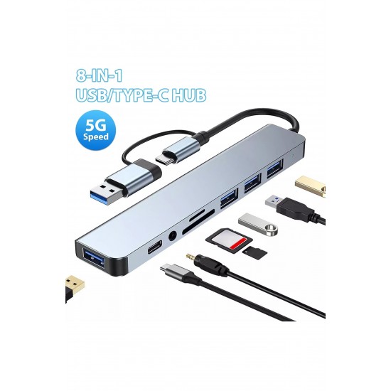 Maxgo 3122 8 In 1 USB Type-C USB 2.0/3.0 Audio 3.5 Tf Sd Çevirici Adaptör Çok Portlu Çoklayıcı USB Hub