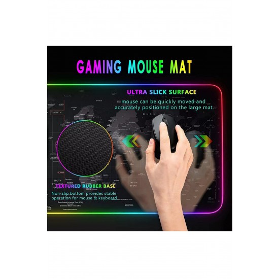 Maxgo 3126 Dünya Desenli Rgb Mouse Pad Led Değişen Ledli Gaming Mousepad 80x30 Işıklı Su Geçirmez
