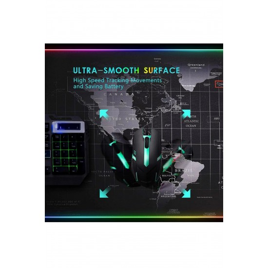 Maxgo 3126 Dünya Desenli Rgb Mouse Pad Led Değişen Ledli Gaming Mousepad 80x30 Işıklı Su Geçirmez