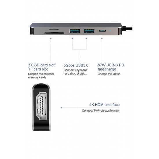 Maxgo 3134 6 In 1 Usb/type-c To Usb A Usb C-usb 3.0 Sd Tf 4k Hd Hdmi Çevirici Adaptör 6 Port Çoklayıcı Usb Hub