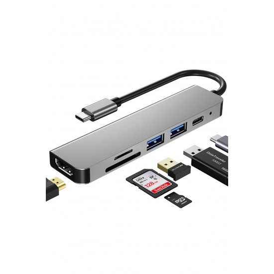Maxgo 3134 6 In 1 Usb/type-c To Usb A Usb C-usb 3.0 Sd Tf 4k Hd Hdmi Çevirici Adaptör 6 Port Çoklayıcı Usb Hub
