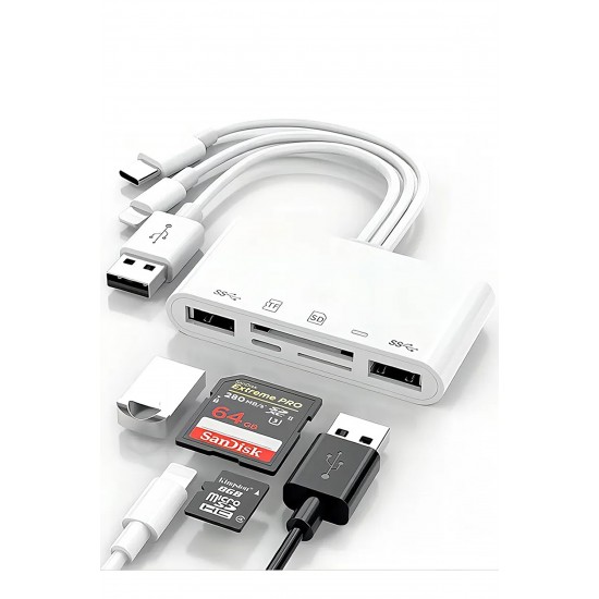 Maxgo 3136 Type-c Lightning Usb-a To 2x Usb3.0 Sd Tf Pd Kart Okuyucu Çevirici Dönüştürücü Hub Adaptör