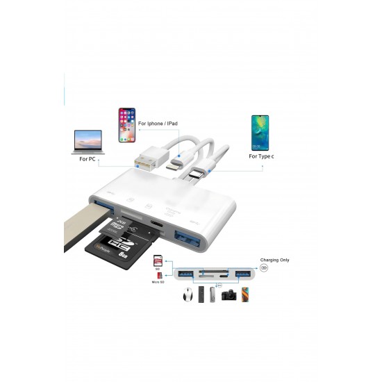 Maxgo 3136 Type-c Lightning Usb-a To 2x Usb3.0 Sd Tf Pd Kart Okuyucu Çevirici Dönüştürücü Hub Adaptör