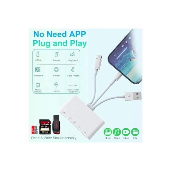Maxgo 3136 Type-c Lightning Usb-a To 2x Usb3.0 Sd Tf Pd Kart Okuyucu Çevirici Dönüştürücü Hub Adaptör