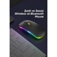 Maxgo 3147 Kablosuz Wireless 2.4g Bluetooth Sessiz Mouse Şarj Edilebilir Rgb Renkli Ergonomik Tasarımlı