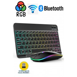 Maxgo 3149 RGB Işıklı Kablosuz Bluetooth Klavye Mouse Seti Şarjlı Tablet-Telefon ile Uyumlu Türkçe