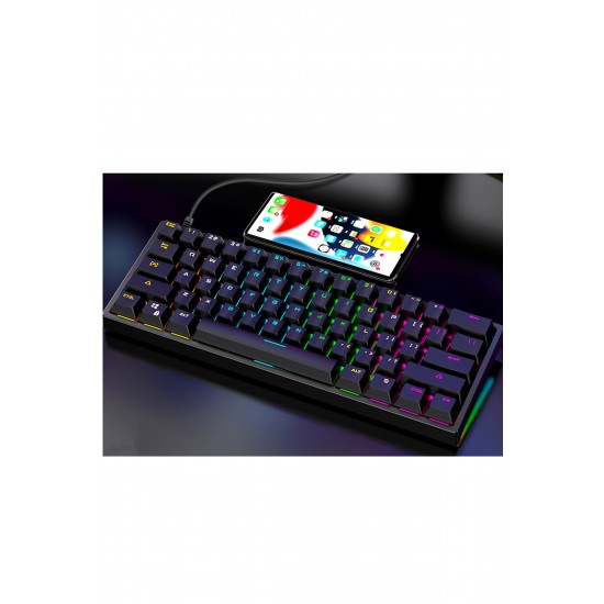 Maxgo 3155 Blue Switch Rgb %60 Kablolu Mekanik Klavye Gaming Oyuncu Klavyesi Türkçe 61 Tuş Q