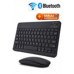 Maxgo 3159 Bluetooth Klavye Mouse Seti Şarjlı Türkçe Tüm Tablet ve Telefonlar ile Uyumlu Siyah