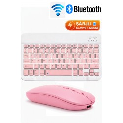 Maxgo 3160 Bluetooth Klavye Mouse Seti Şarjlı Türkçe Tüm Tablet ve Telefonlar ile Uyumlu Pembe