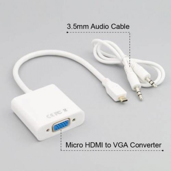 Micro Hdmi to VGA Çevirici Ses Destekli Adaptör Kablosu