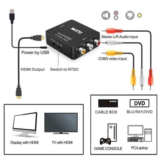 MAXGO 2120 Rca To Hdmi Tos Av Çevirici Dönüştürücü Converter 1080p Tv Tüplü Televizyon Scart Av Video