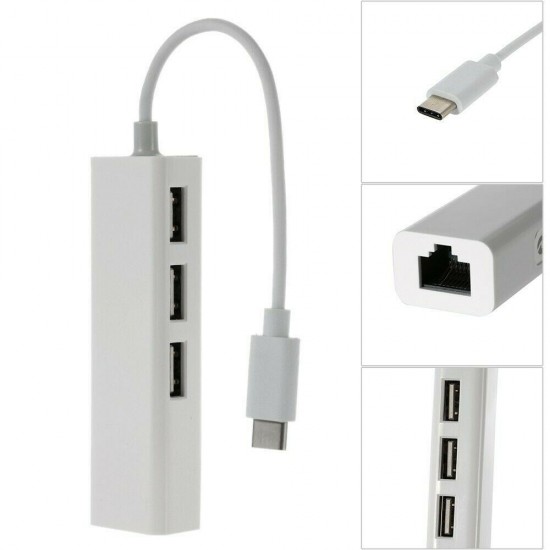USB 3.1 Type C Hub Ethernet 3 Port Çevirici Dönüştürücü Adaptör RJ45 Network Lan