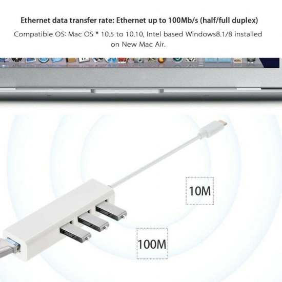 USB 3.1 Type C Hub Ethernet 3 Port Çevirici Dönüştürücü Adaptör RJ45 Network Lan