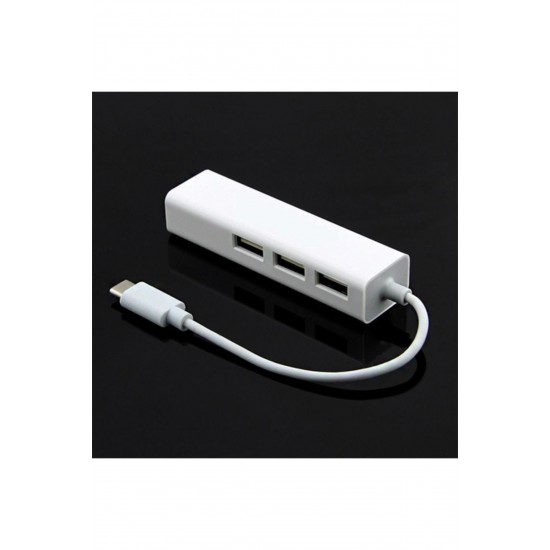 USB 3.1 Type C Hub Ethernet 3 Port Çevirici Dönüştürücü Adaptör RJ45 Network Lan